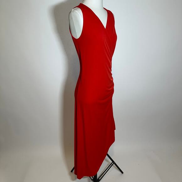 Michael Kors Red Asymmetric Gold Hardware Sleeveless Ruched Dress Womens Large L - Picture 2 of 11